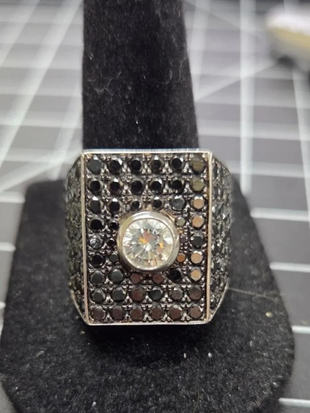✨ Steve Soffa 14K Gold Black & White Diamond Men's Ring 💎 Size 8.5 14.79 DWT